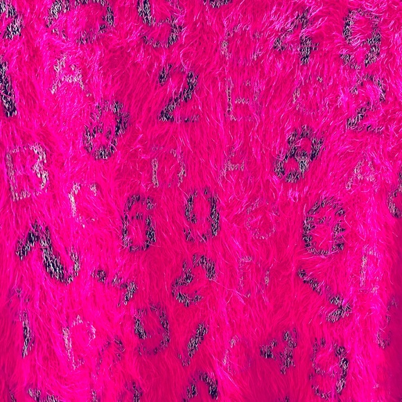 Jon and Anna pink fuzzy number sweater Very good condition. Sz: 2x (runs small) - Picture 2 of 8